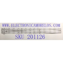 KIT DE LED'S PARA TV TCL ((4 PIEZAS)) / NUMERO DE PARTE TCL65LB22_3030F2.4D_V0.1_20211230 / B0101-000510*A0026* / ZMJN-JC3-5*F101*5* / 220123*55473*TG / PANEL ST6451D06-3 VER.2.1 / MODELOS 65S455 / 65S454 / 65RP630K